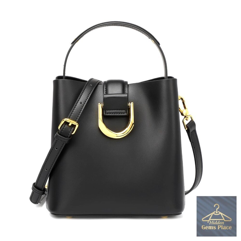 Leather Bucket Shoulder Bag Crossbody Handbag Adjustable Strap